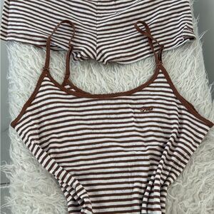Striped Brown and White Women's Sleepwear Set